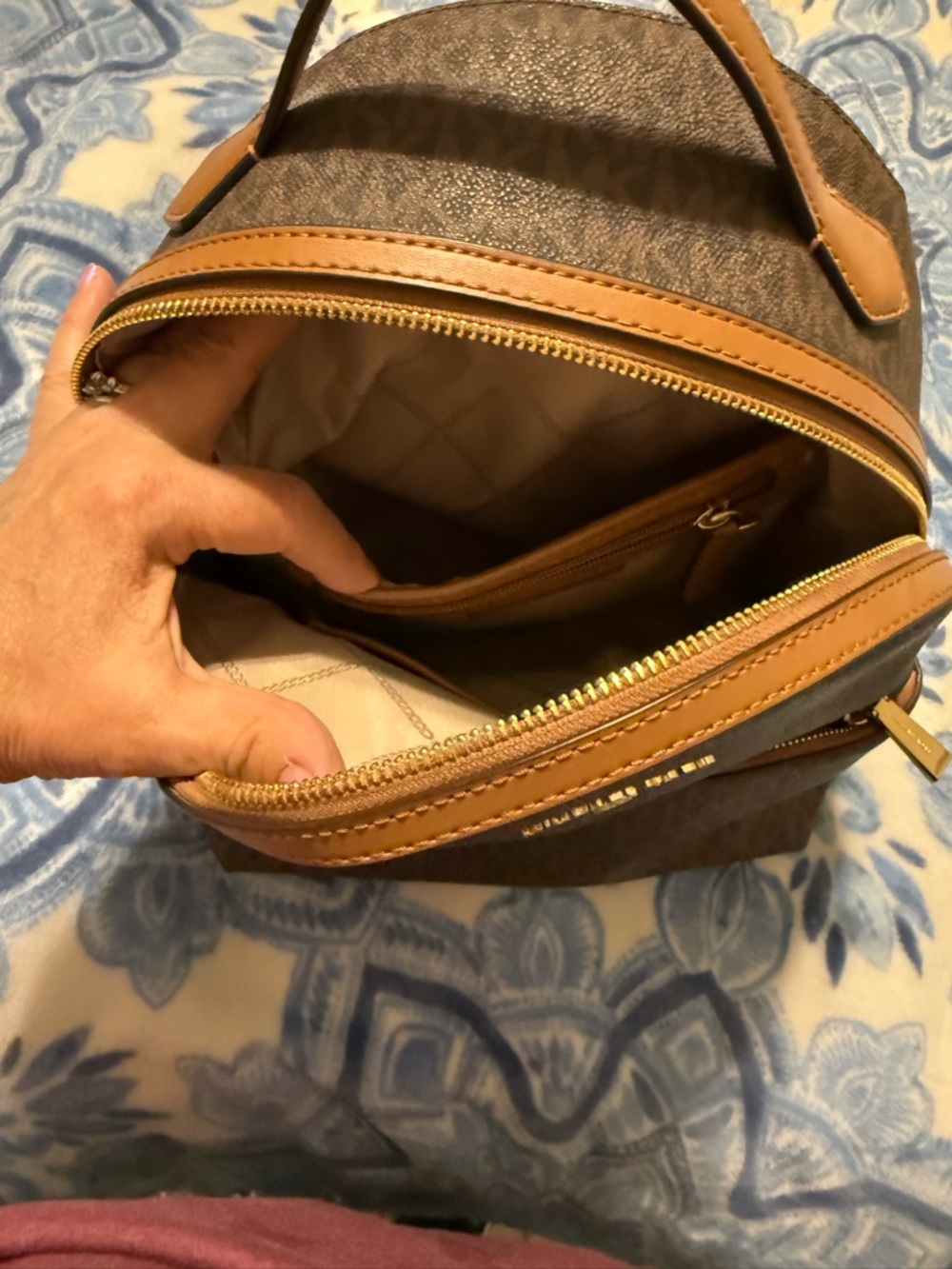 Michael Kors Brown MK Logo Dome Backpack with Gold Hardware - Picture 4 of 6